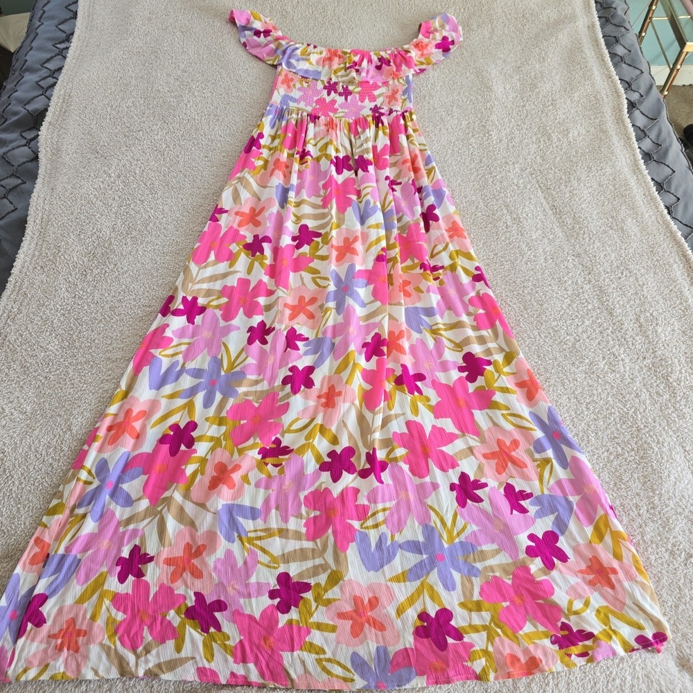 Promesa Full Bloom Floral Maxi Dress Off-the-shoulder Smocked Bodice Boho-chic M